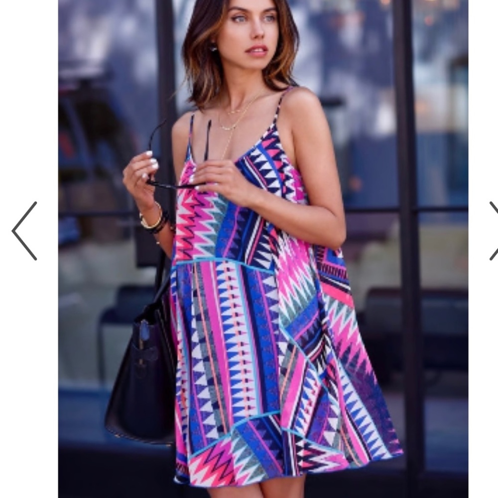 Express Trapeze Swing Dress Sz M Geometric‎ Aztec Print Colorful Vacation Resort